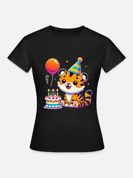 Tiger Kid Celebrating Birthday - Frauen T-Shirt - Schwarz