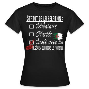 Algérien Football Couple Femme Cadeau Humour Girly - T-shirt Femme - noir - Devant - AI Model Female 172 dark (172cm)