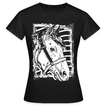 Reiten - Reiter - Pferd - Pferdekopf - Frauen T-Shirt - Schwarz - Vorne - AI Model Female 172 dark (172cm)