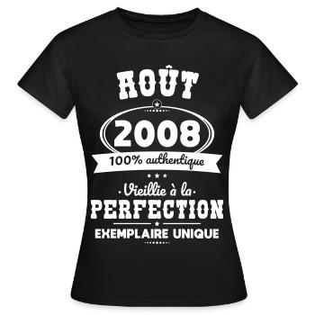 Anniversaire 18 ans - Août 2008 Perfection - T-shirt Femme - noir - Devant - AI Model Female 172 dark (172cm)