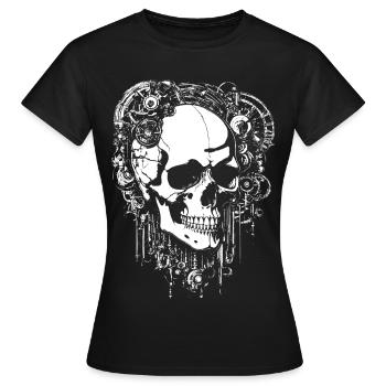 Steampunk Schädel mit Zahnrädern - Frauen T-Shirt - Schwarz - Vorne - AI Model Female 172 dark (172cm)
