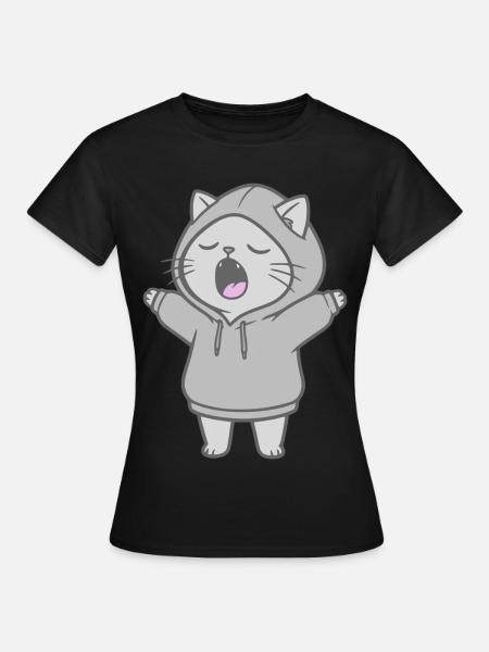 Katze im Hoodie - Frauen T-Shirt - Schwarz