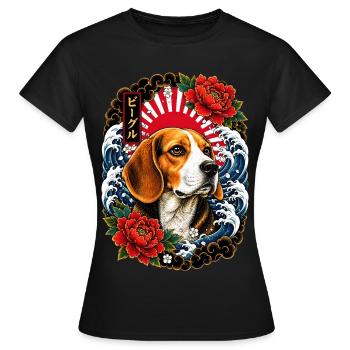Beagle dans le style de tatouage Irezumi japonais - T-shirt Femme - noir - Devant - AI Model Female 172 dark (172cm)