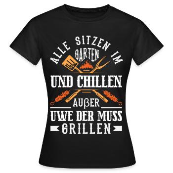 Grillmeister Geschenk Fleisch Wurst & Bier - Frauen T-Shirt - Schwarz - Vorne - AI Model Female 172 dark (172cm)