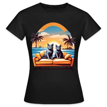 Chats au bord de la mer - T-shirt Femme - noir - Devant - AI Model Female 172 dark (172cm)