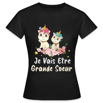 je vais etre grande soeur - Unicorn - T-shirt Femme - noir - Devant - AI Model Female 172 dark (172cm)