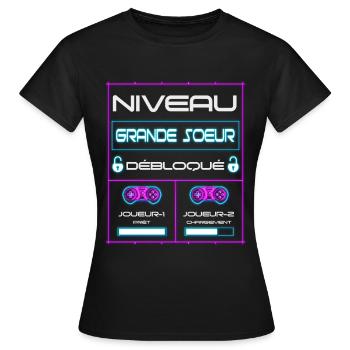 Future Grand Soeur Gamer Annonce Grossesse Geek - T-shirt Femme - noir - Devant - AI Model Female 172 dark (172cm)