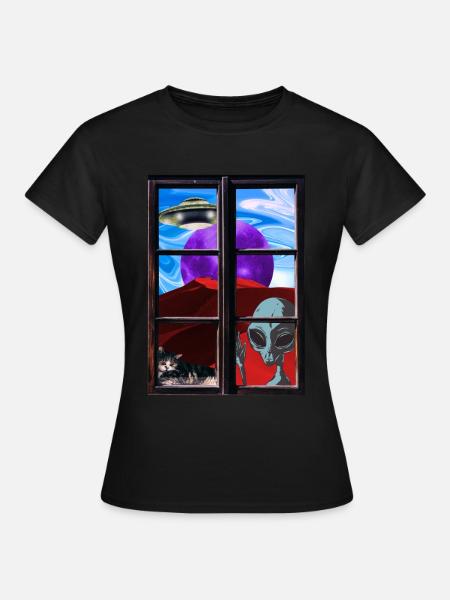 Seltsame Alien-Katze UFO - Frauen T-Shirt - Schwarz