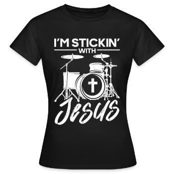 Religious Drummer Christian - Women's T-Shirt - black - Front - AI Model Female 172 dark (172cm)