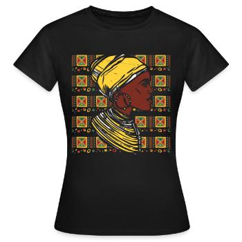 Kente Kopfbedeckung Afrikanische Frau - Frauen T-Shirt - Schwarz - Vorne - AI Model Female 172 dark (172cm)