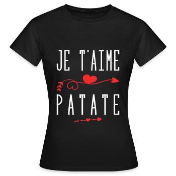 Je t'aime patate - T-shirt Femme - noir - Devant - AI Model Female 172 dark (172cm)