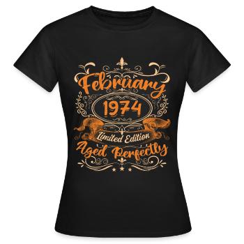 February 1974 | Aged Perfectly - T-shirt Femme - noir - Devant - AI Model Female 172 dark (172cm)