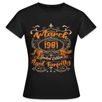 March 1981 | Aged Perfectly - T-shirt Femme - noir - Devant - AI Model Female 172 dark (172cm)