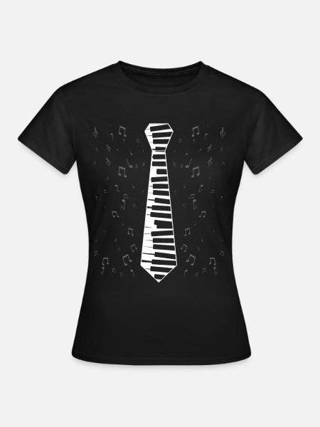 Keyboard Klavier Krawatte Musiknoten Pianist - Frauen T-Shirt - Schwarz