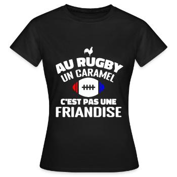 Au Rugby Un Caramel C'est Pas Une Friandise, rugby - T-shirt Femme - noir - Devant - AI Model Female 172 dark (172cm)