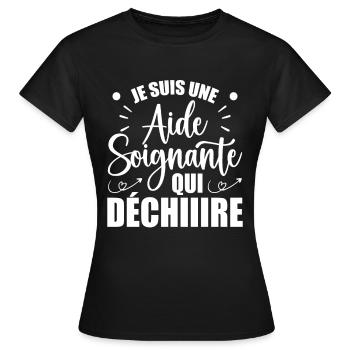 Aide Soignante Humour Aides Soignants - T-shirt Femme - noir - Devant - AI Model Female 172 dark (172cm)