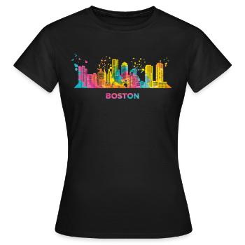 Bostonian Skyline Buntes Stadtbild Boston - Frauen T-Shirt - Schwarz - Vorne - AI Model Female 172 dark (172cm)
