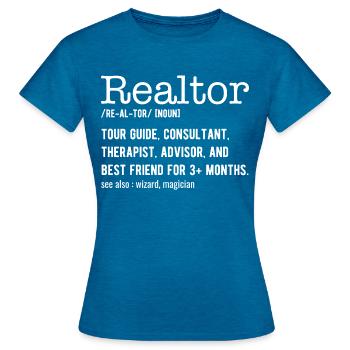 Lustiger Immobilienmakler - Makler Definition - Frauen T-Shirt - Antikblaues Saphir meliert - Vorne - AI Model Female 172 dark (172cm)