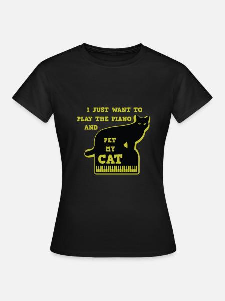 Piano Klavier Katze Keyboard Musikinstrument - Frauen T-Shirt - Schwarz