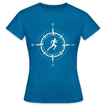 Kompass und Laufen - (ru) (2) - Frauen T-Shirt - Antikblaues Saphir meliert - Vorne - AI Model Female 172 dark (172cm)