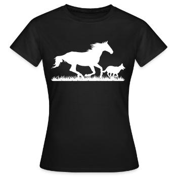 Course de chevaux et de chiens - T-shirt Femme - noir - Devant - AI Model Female 172 dark (172cm)