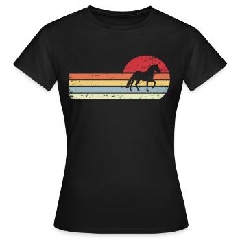 Soleil et lignes rétro - cheval - - T-shirt Femme - noir - Devant - AI Model Female 172 dark (172cm)