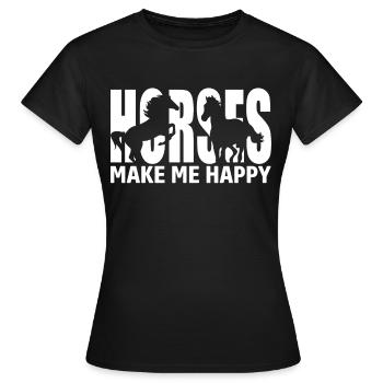 Horses make me happy - - Women's T-Shirt - black - Front - AI Model Female 172 dark (172cm)