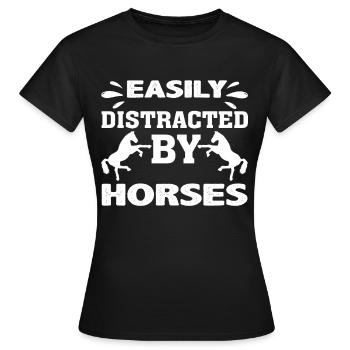 Facilement distrait par les chevaux 3 - - T-shirt Femme - noir - Devant - AI Model Female 172 dark (172cm)