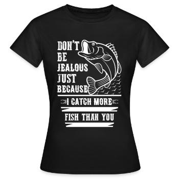Ne sois pas jaloux juste parce que j’ai plus de poissons. - T-shirt Femme - noir - Devant - AI Model Female 172 dark (172cm)