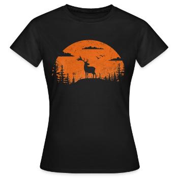 Hirsch Rothirsch Rotwild Jäger Wald Waldtier - Frauen T-Shirt - Schwarz - Vorne - AI Model Female 172 dark (172cm)