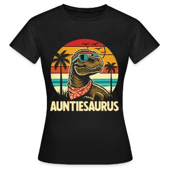 Auntiesaurus Retro Beach Dinosaur T-Shirt - Women's T-Shirt - black - Front - AI Model Female 172 dark (172cm)