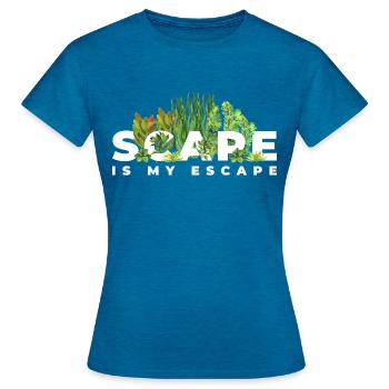 Aquacsaping Fish Keepers Scape ist meine Flucht - Frauen T-Shirt - Antikblaues Saphir meliert - Vorne - AI Model Female 172 dark (172cm)