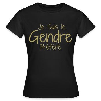 Gendre humour beau fils, Gendre Idéal Humour - T-shirt Femme - noir - Devant - AI Model Female 172 dark (172cm)