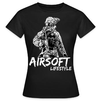 Airsoft /Softair / Softgun / AEG Airsoft Milsim - Frauen T-Shirt - Schwarz - Vorne - AI Model Female 172 dark (172cm)