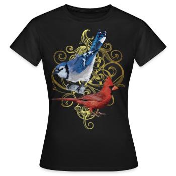 The Northern Cardinal and the Blue Jay - Women's T-Shirt - black - Front - AI Model Female 172 dark (172cm)