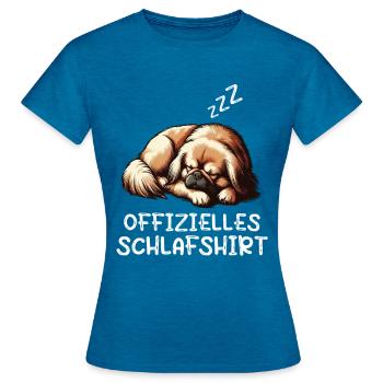 Offizielles Schlafshirt Pekinese Pekinesenhalter - Frauen T-Shirt - Antikblaues Saphir meliert - Vorne - AI Model Female 172 dark (172cm)