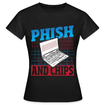 Phish and Chips Hacker Hacking Internet Network - Women's T-Shirt - black - Front - AI Model Female 172 dark (172cm)