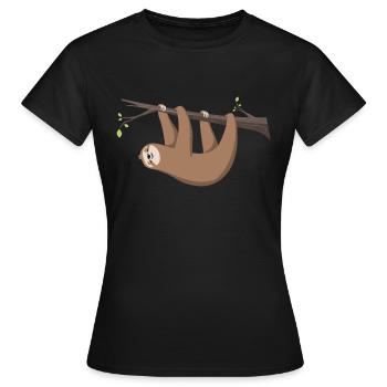 Faultier Sloth hängt am Ast - Frauen T-Shirt - Schwarz - Vorne - AI Model Female 172 dark (172cm)