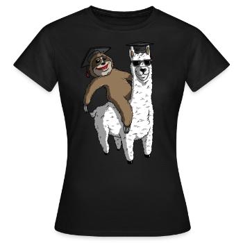 Graduation drôle de lama d'équitation paresseux - T-shirt Femme - noir - Devant - AI Model Female 172 dark (172cm)