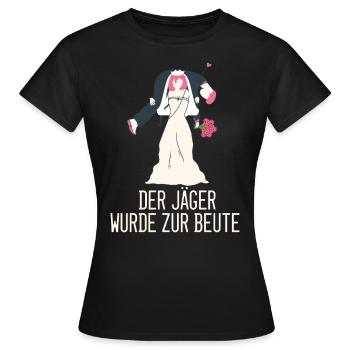 Der Jäger wurde zur Beute JGA Junggesellenabschied - Frauen T-Shirt - Schwarz - Vorne - AI Model Female 172 dark (172cm)
