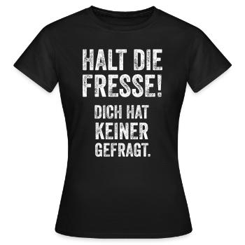 Halt die Fresse - Frauen T-Shirt - Schwarz - Vorne - AI Model Female 172 dark (172cm)