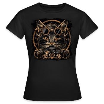 Steampunk Katze - Frauen T-Shirt - Schwarz - Vorne - AI Model Female 172 dark (172cm)