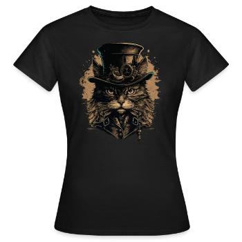 Steampunk Cat - Women's T-Shirt - black - Front - AI Model Female 172 dark (172cm)