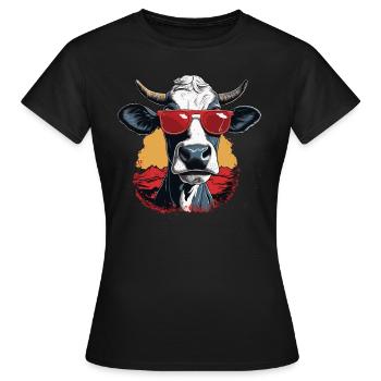 Une vache avec des lunettes de soleil à la montagne - T-shirt Femme - noir - Devant - AI Model Female 172 dark (172cm)