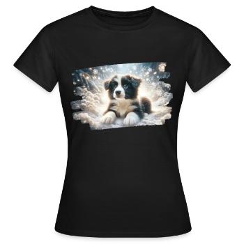 Rêve d’hiver avec chiot border colly dans la neige - T-shirt Femme - noir - Devant - AI Model Female 172 dark (172cm)