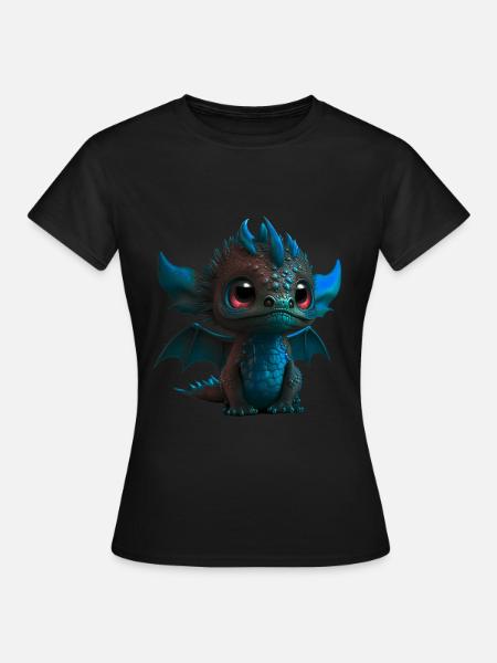 Baby Dragon Blue | Cute Blue Baby Dragon - Women's T-Shirt - black