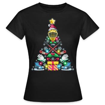 Eishockey-Weihnachtshässlicher Weihnachtsverzierungs-Baum - Frauen T-Shirt - Schwarz - Vorne - AI Model Female 172 dark (172cm)