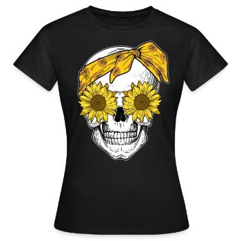 Skull Sunflower Shirt Cute Floral Gift Flower - Women's T-Shirt - black - Front - AI Model Female 172 dark (172cm)