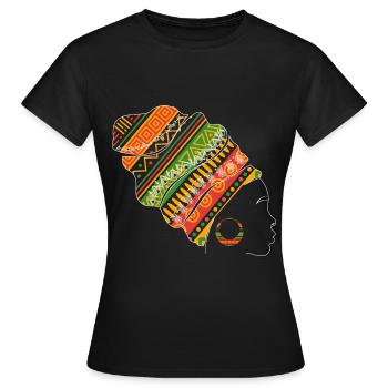 Afrikanische Frau Kente Kopfbedeckung Kunst - Frauen T-Shirt - Schwarz - Vorne - AI Model Female 172 dark (172cm)