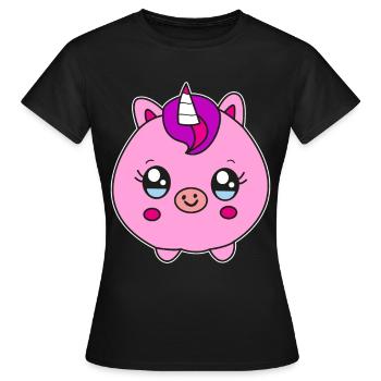 Kleines rundes Einhorn Schwein Kinder Geschenk - Frauen T-Shirt - Schwarz - Vorne - AI Model Female 172 dark (172cm)